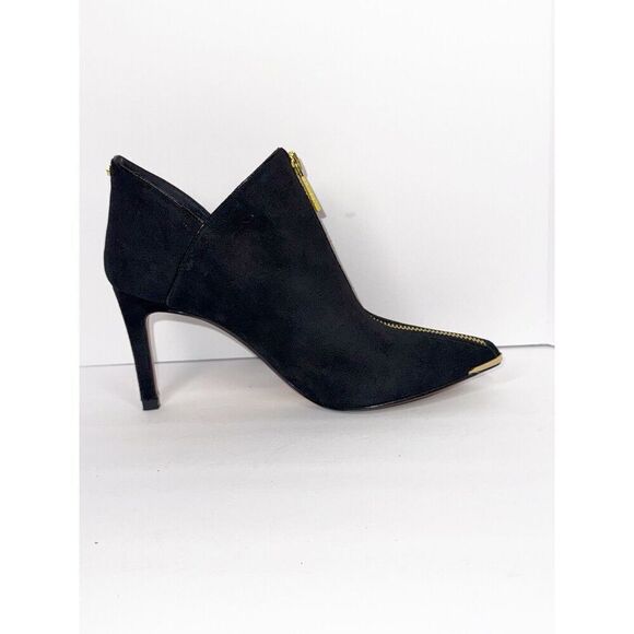 Ted Baker Millae Bootie Heels Black Suede Gold Zipper Stiletto Pointed 38.5/6 - Picture 5 of 16